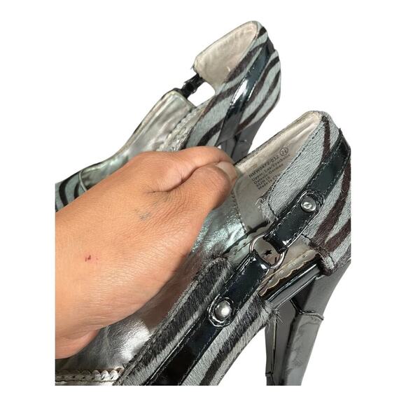 Y2K Naughty Monkey Portia Grey Black Size 7.5 Vintage Zebra Print Stiletto Used - Picture 13 of 15